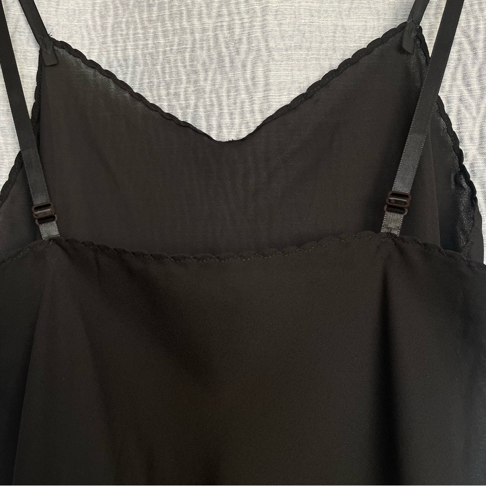 Romantic Goth Long Black Sheer Slip Dress Size 34* Spaghetti Strap V-neck - Picture 3 of 8